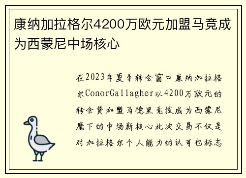 康纳加拉格尔4200万欧元加盟马竞成为西蒙尼中场核心